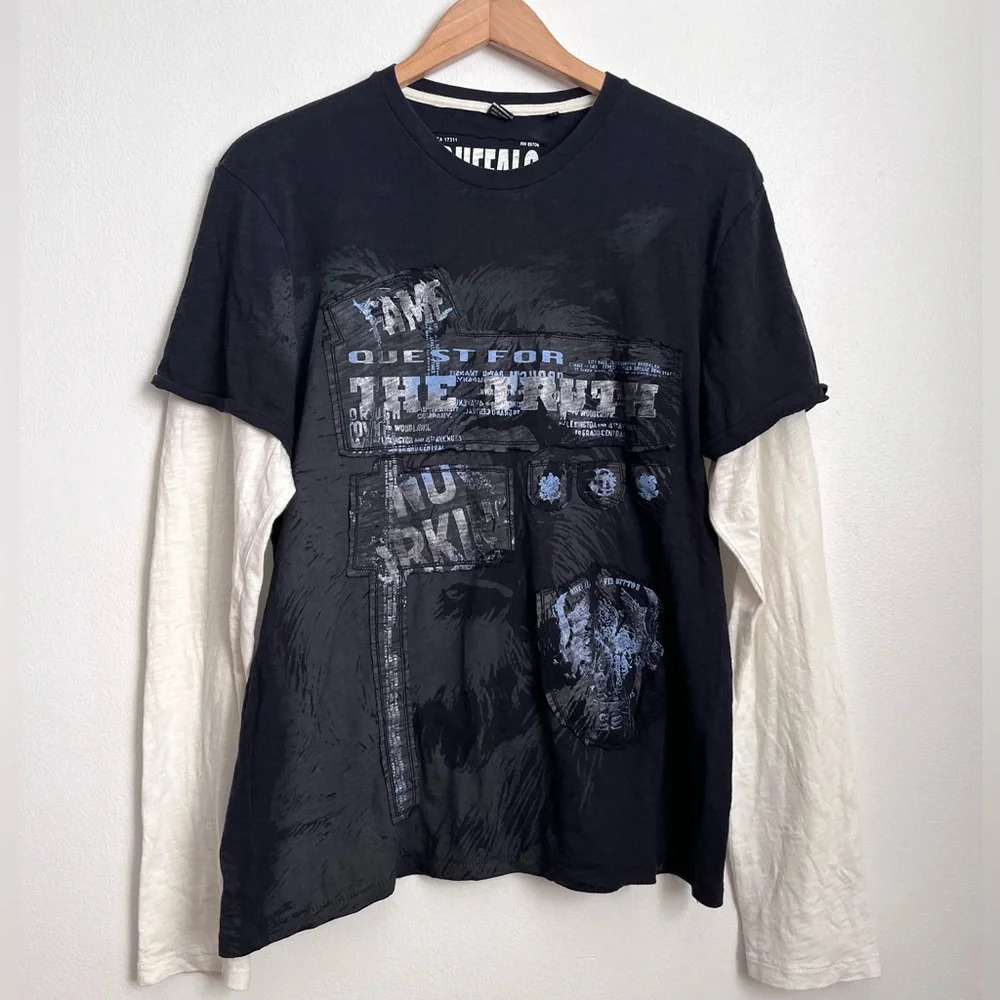 Buffalo David Bitton Graphic T-Shirt Cyber Grunge Y2K All Over Print